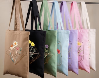 Bridesmaid Tote Bag, Birth Flower Floral Tote Bag, Personalized Tote Bags, Bridal Party Favors, Bridesmaid Gifts, Small Tote Bag