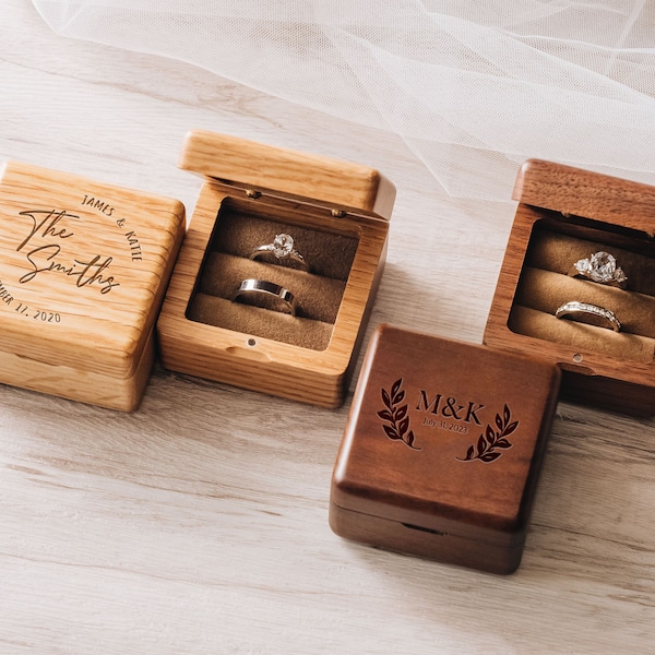 Ringschatulle aus Holz | Jubiläumsgeschenk | Verlobungsring Box | Ringträger Box | Ringbox für die Hochzeitszeremonie | Viereckige Ringschatulle aus Holz