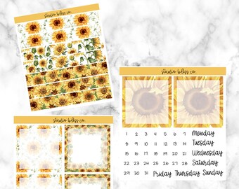 Planner Stickers, A5 Daily Duo Mini Kit, A5 Daily Duo Weekly Kit Sticker Kit, Golden Sunflower