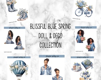 Planner Stickers | Dolls | Deco | Bundle & Save | Gentle Spring Doll and Deco Collection | Choose Your Sheet | Blissful Blue Spring