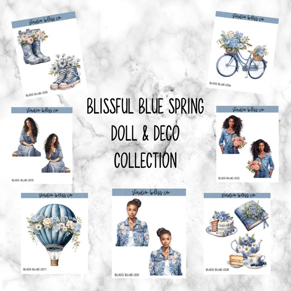 Planner Stickers | Dolls | Deco | Bundle & Save | Gentle Spring Doll and Deco Collection | Choose Your Sheet | Blissful Blue Spring
