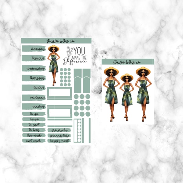 Planner Stickers, Weekly Mini Kit, Doll Stickers, Spring Breeze