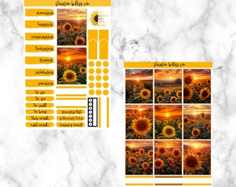 Planner Sticker Kit, Weekly Sticker Kit, Decorative Stickers, Planner Stickers, Sunflowers at Sunset