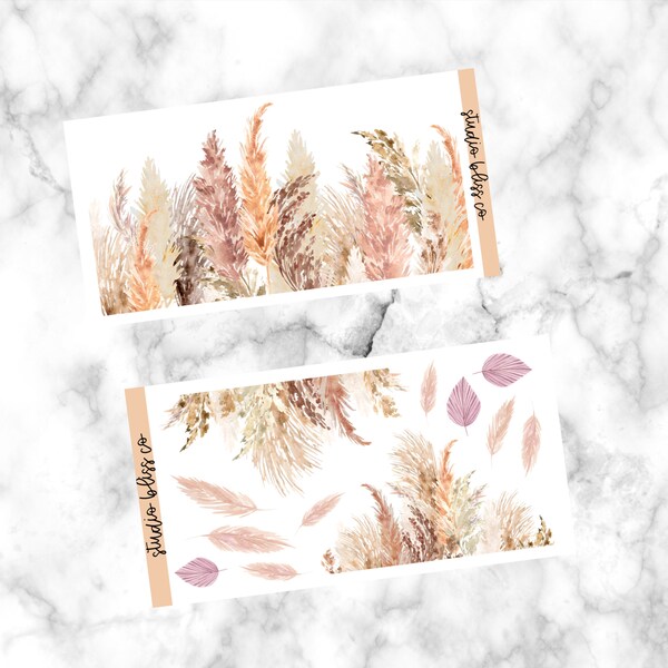 Planner Stickers, Journaling Stickers, Decorative Stickers, Decorative Border, Pampas Grass Landscape