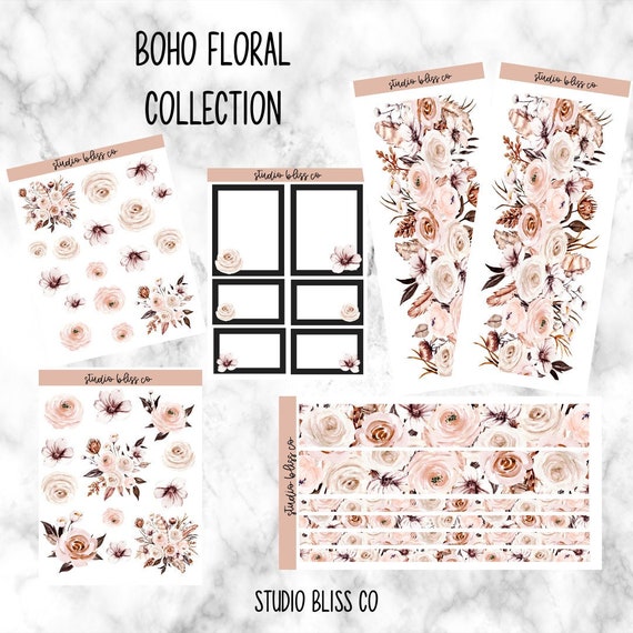 Planner Stickers, Journaling Stickers, Decorative Stickers, Floral  Stickers, Floral Border, Boho Floral Collection 