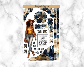 Journaling Kit, Journaling Stickers, Planner Stickers, Fall Navy & Gold Botanical Journaling Kit
