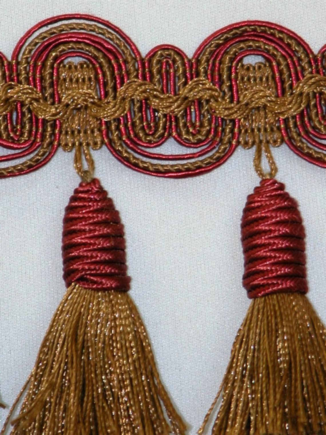 3 Designer Tassel Fringe Trim Burgundy Gold per Yard Etsy
