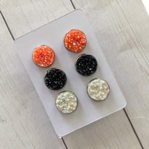 Druzy Stud Earrings, 3pk Set Druzy Earrings, Druzy 12mm Earrings, Earring Gift Set, Black Druzy Earrings, Chunky Druzy Earrings, White Druzy
