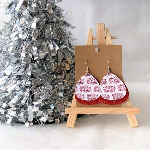 Christmas Earrings | Holiday Earring | Merry & Bright  | Faux Leather Earring | Teardrop Earring | Statement Earring | Christmas Accessories
