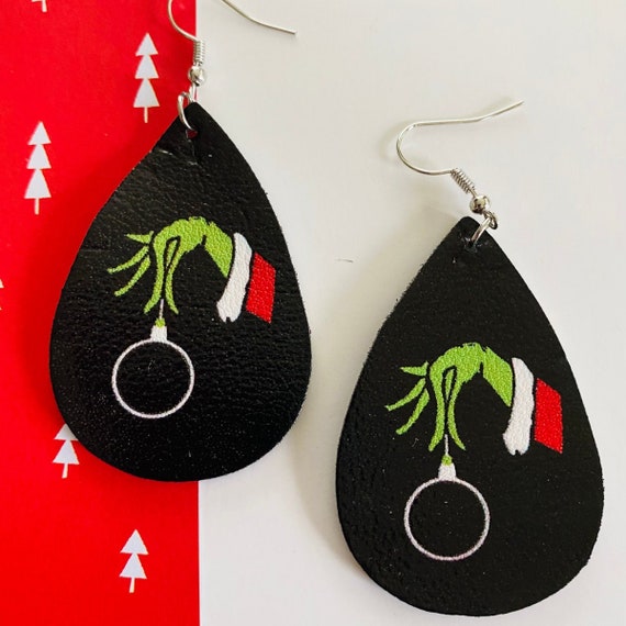 Grinch leather earrings clearance