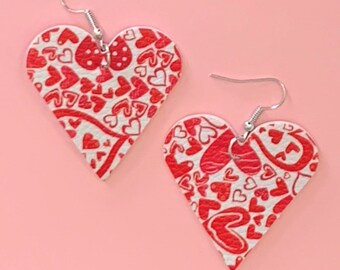 Valentine's Day Earrings, Heart Shape Valentine's Faux Leather Earrings, Valentines Earrings, Valentine Faux Leather Earrings,  Red Heart