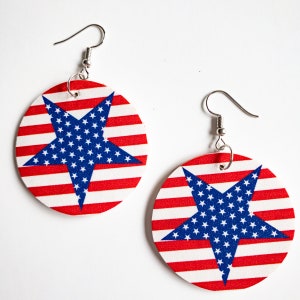 Patriotic Circle Double Sided Earrings| Flag Earrings| Faux Leather Earrings|Red White & Blue|July of 4th|Independence Day|Stars and Stripes