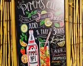 Beautiful hand made pimms cup cocktail bamboo tiki bar sign for home bars, kitchens,gardens