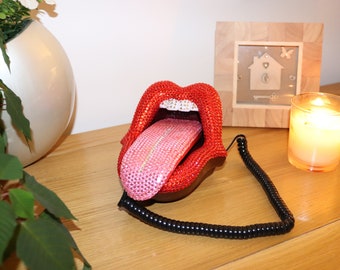Vintage Funky Tongue and Mouth Novelty Sexy Rolling Stones Jeweled Landline Telephone Wired Corded Phone for Home Office Decoration