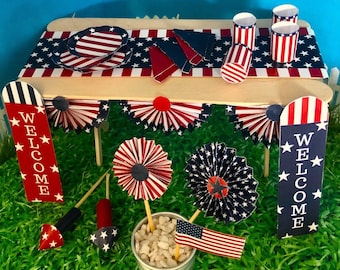 Dollhouse 4th of July Miniature Decorations - Printable Download 1:6 scale