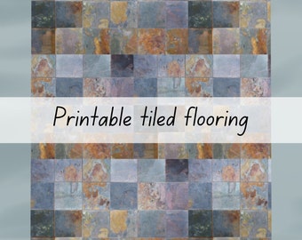 Tiled dollhouse flooring kitchen bathroom tiles 1:6 scale printable download