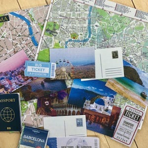 Mini tourist bundle with maps, postcards, tickets and passport -  dollhouse printable - 1:6 scale