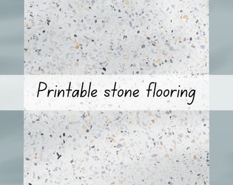 Stone pebble terrazzo white dollhouse flooring 1-6 & 1-12 scale printable download