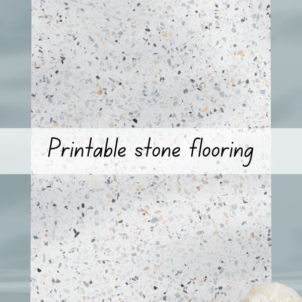 Stone pebble terrazzo white dollhouse flooring 1-6 & 1-12 scale printable download