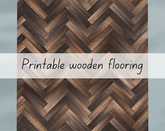 Herringbone wooden dollhouse flooring dark brown 1:6 scale printable download