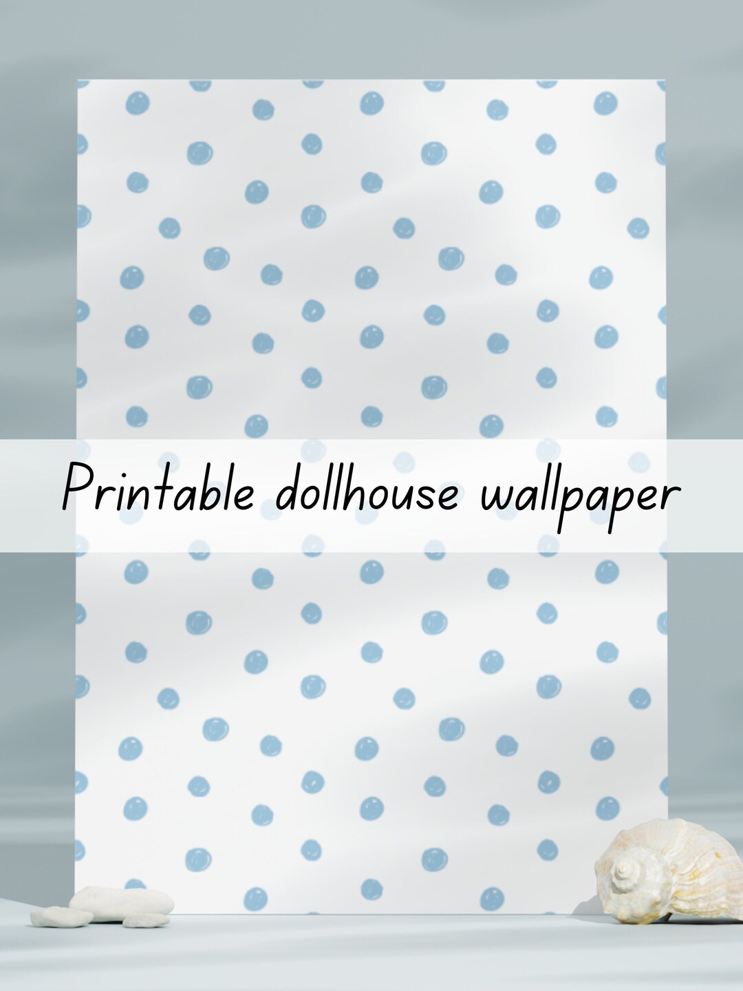 Blue Polka Dot Dollhouse Nursery Wallpaper 1:6 Scale Printable Download ...