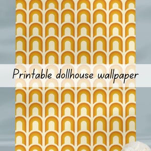 Retro Vintage Boho gelb und weiß Puppenhaus Tapete 1:6 druckbare Download