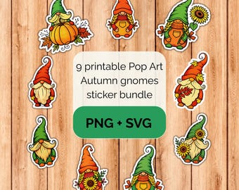 Pop Art autumn gnomes sticker bundle - PNG SVG digital download