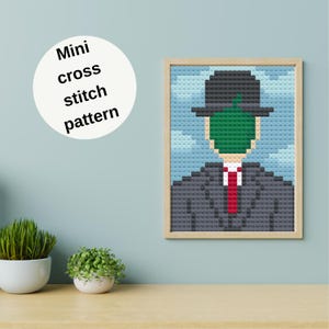 Mini cross stitch Son of Man painting - dollhouse DIY craft pattern - 1:6 scale printable download