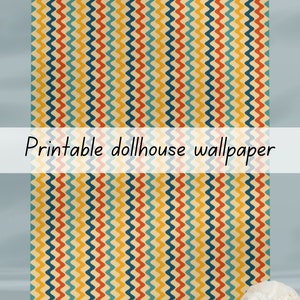 Retro bunte Puppenhaus Tapete 1:6 druckbare Download