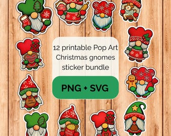 Pop Art Christmas gnomes sticker bundle - PNG SVG digital download