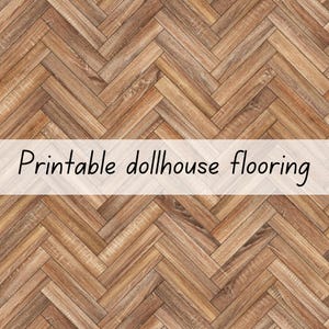 Houten vloer met visgraatpatroon voor poppenhuis (schaal 1:6), printbaar en te downloaden.