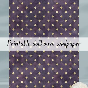 Lila und Gold Puppenhaus Tapete Design 1:6 druckbare Tapete zum Download