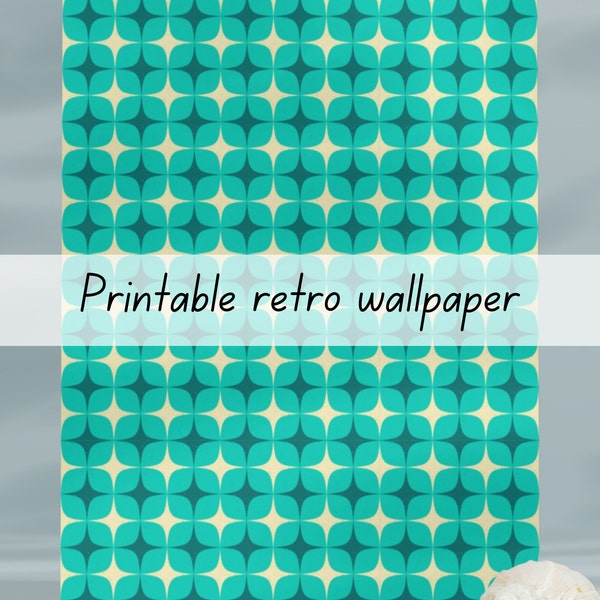 Retro vintage blue turquoise dollhouse wallpaper 1-6 & 1-12 scale printable download