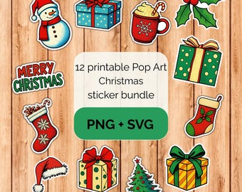 Pop Art retro Christmas sticker bundle - PNG SVG digital download