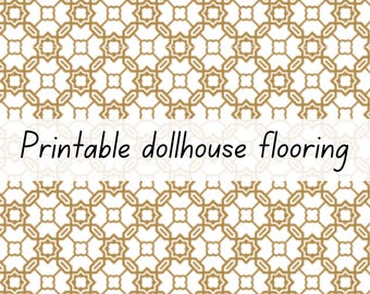 Tiled dollhouse flooring kitchen bathroom white gold cement 1-6 & 1-12 scale printable download