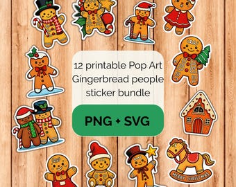 Pop Art gingerbread people sticker bundle - PNG SVG digital download