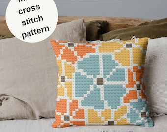 Mini cross stitch retro flowers cushion dollhouse DIY craft pattern - 1:6 scale printable download
