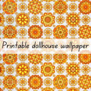 Retro flower dollhouse wallpaper 1:6 scale printable download
