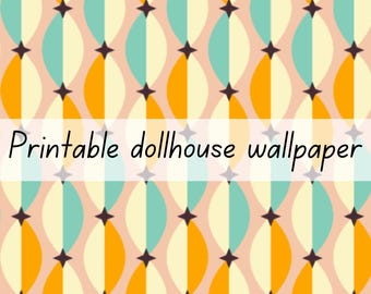Retro colourful bubbles dollhouse wallpaper 1:6 scale printable download