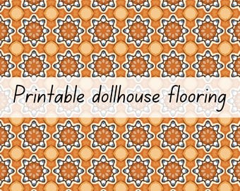 Tiled dollhouse flooring kitchen bathroom 1:6 scale printable download