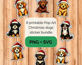 Pop Art Christmas dogs sticker bundle - PNG SVG digital download