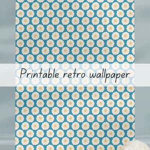 Retro blaue Puppenhaus Tapete Blumen 1-6 & 1-12 und 1-18 als druckbare Datei zum Downloaden