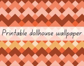 Retro vintage dollhouse wallpaper 1:6 scale printable download