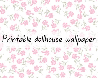 Pink floral dollhouse wallpaper 1:6 scale printable download