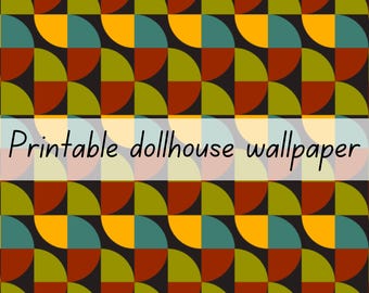 Retro colourful circles dollhouse wallpaper 1:6 scale printable download