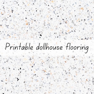 Stone pebble terrazzo white dollhouse flooring 1-6 & 1-12 scale printable download