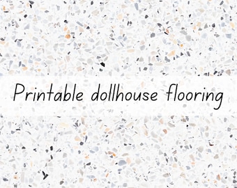 Stone pebble terrazzo white dollhouse flooring 1-6 & 1-12 scale printable download