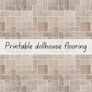Piastrelle per pavimento di casa delle bambole, cucina e bagno, marrone e beige, in scala 1:6 e 1:12, stampabili e scaricabili.