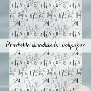 Woodlands Hirsch Puppenhaus Kinderzimmer Tapete 1-6 & 1-12 druckbare Download