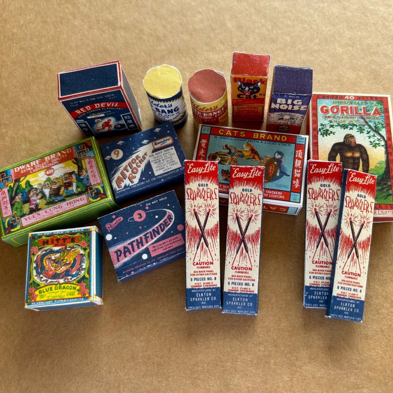 Miniature Retro Fireworks Set With Sparklers, Roman Candles and Rockets ...